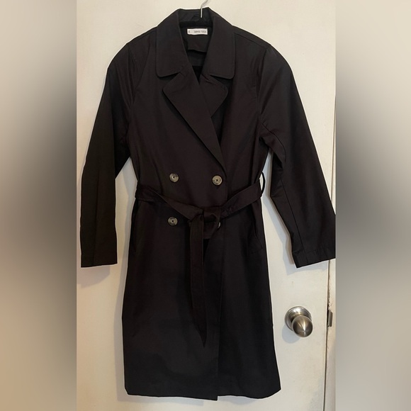 Mango Double Breasted Cotton Trench Coat - Black XXS- NWOT - Picture 2 of 2
